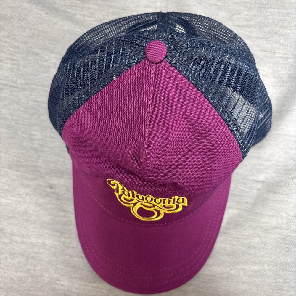 Patagonia Yellow Logo Purple Mesh Snapback Hat Cap - Picture 5 of 7
